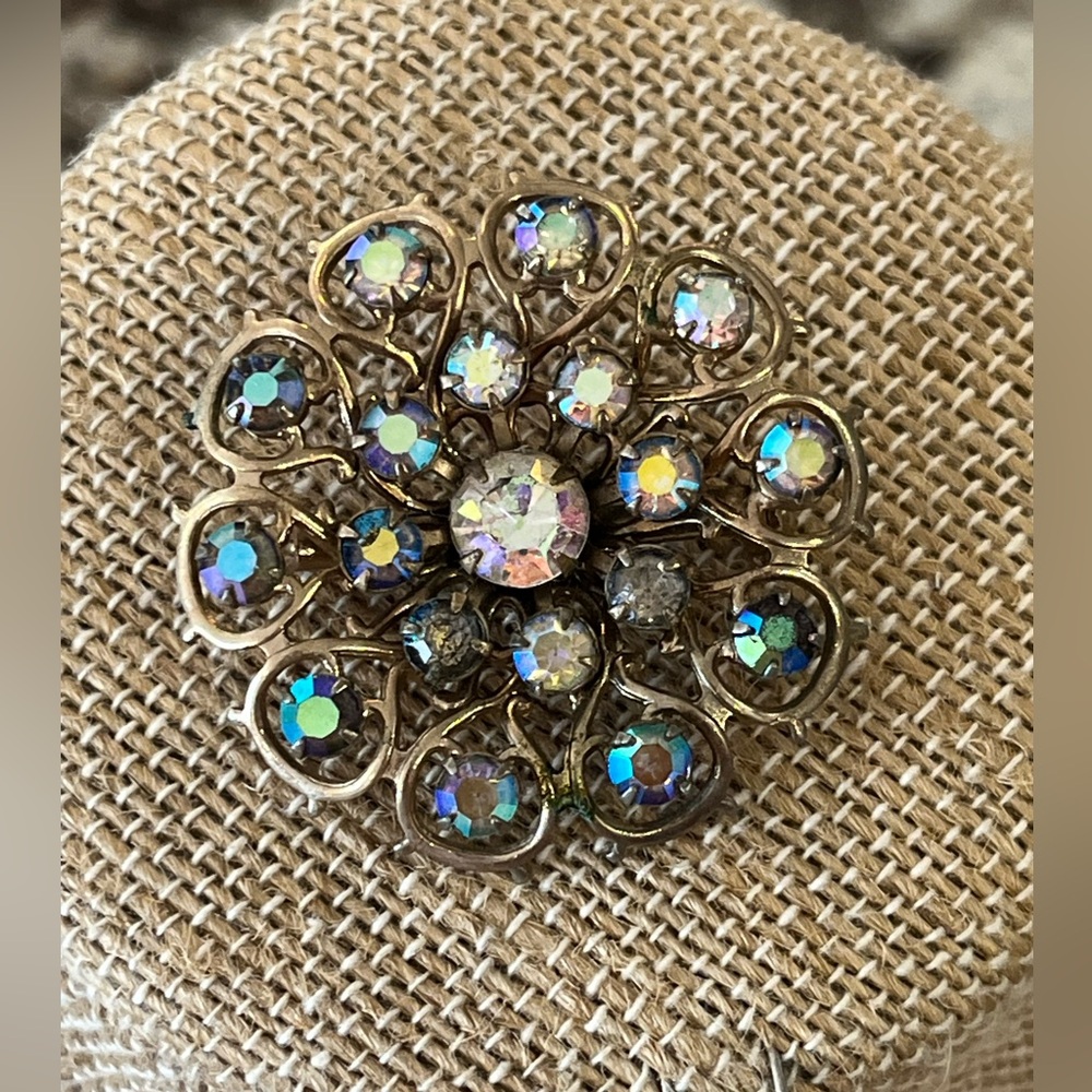 Vintage Gold tone AB Aurora Borealis Brooch